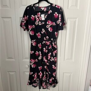 J. Crew Navy and Pink Floral Wrap Dress